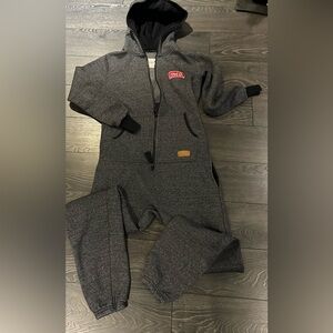 Adults Grey Hooded One-Piece Zipper Jumpsuit
